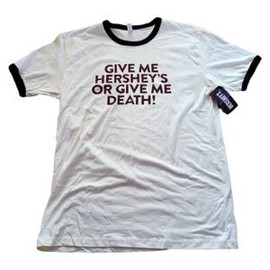 Hersheys "Give Me Hersheys Or Give Me Death" Chocolate Slogan Ringer Tee SZ L